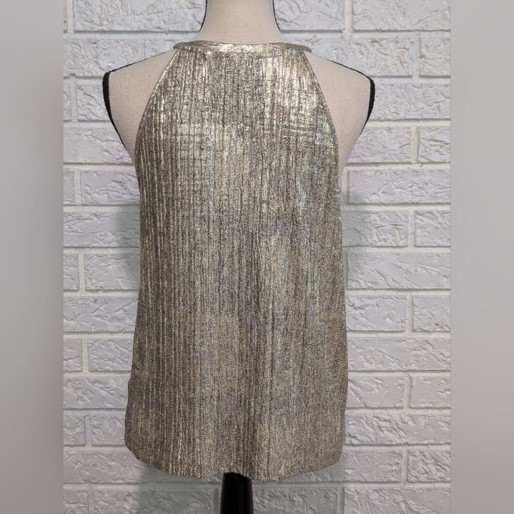 Anthropologie Moulinette Soeurs Shine On Metallic Tank Top S High Neck Stretchy - Picture 8 of 12